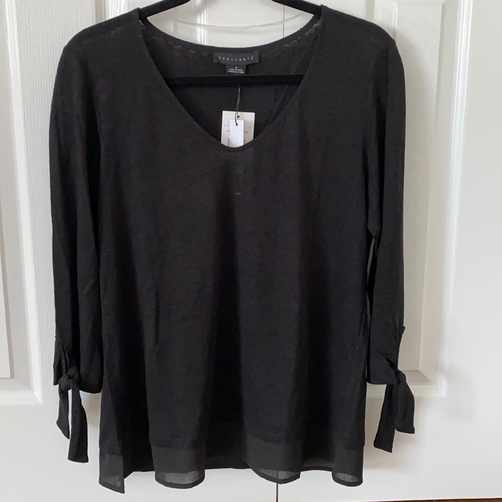 Sanctuary Black Linen 3/4 Sleeve V-Neck sz S
